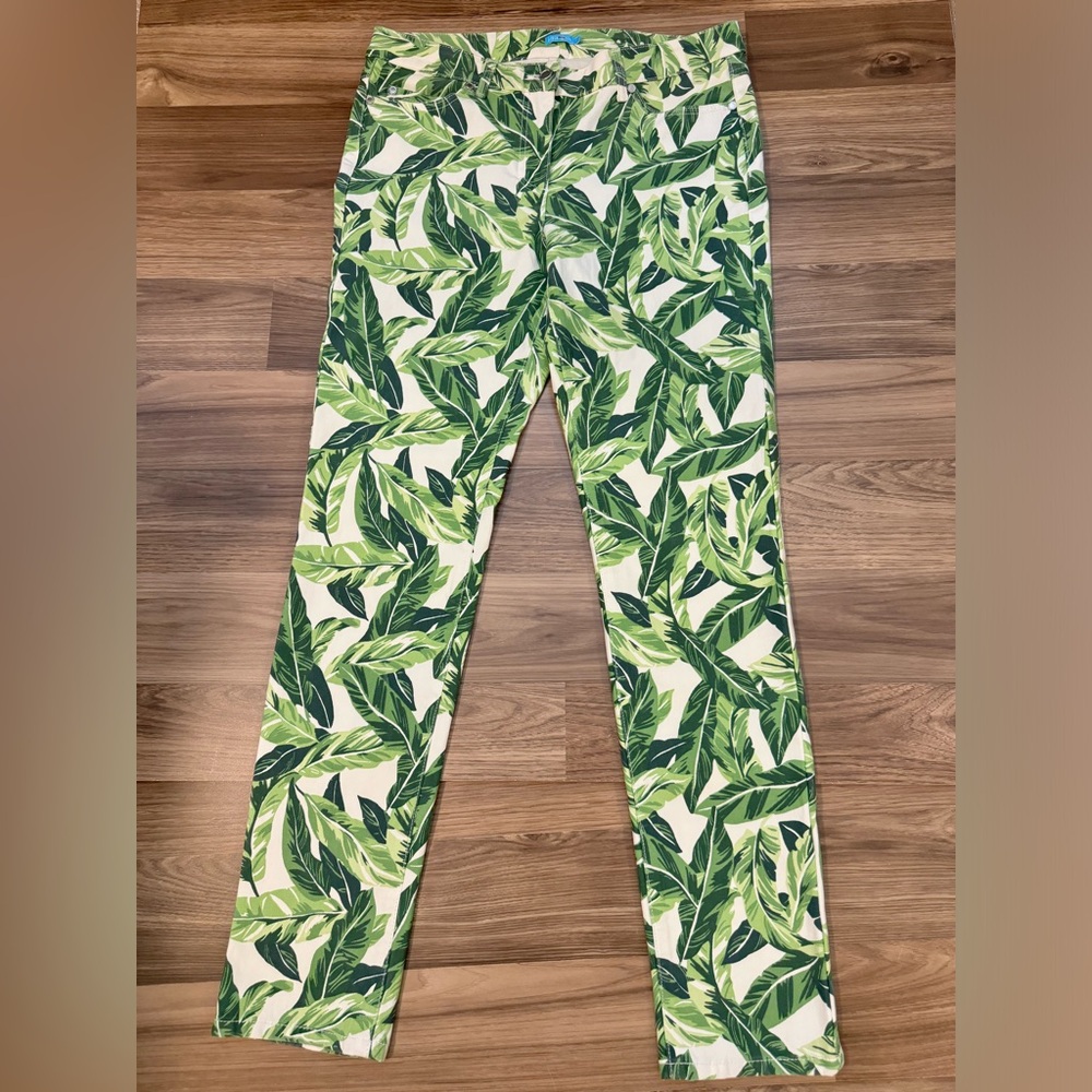 J. McLaughlin Stretch Lexi Green Queen Palms  Textured 5 Pockets Zip Up Pants 10